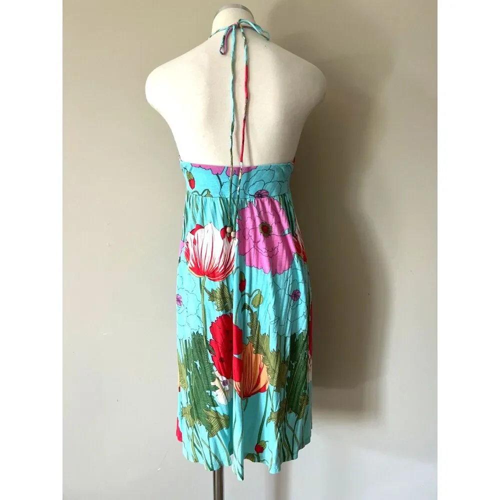 Womens Spaghetti Strap Floral Halter Neck A-Line SunDress by Lani Medium - Picture 4 of 7